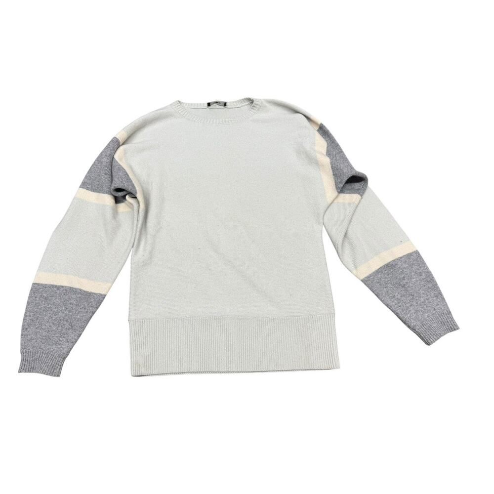 Theory 100% Cashmere Colorblock Sweater Pale Winter Green Husky Ivory sz XS